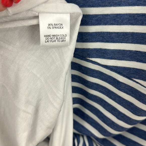 Gibson Look Chambray Blue Striped Sleeveless Side Ruched Lined T Shirt … - Picture 4 of 8